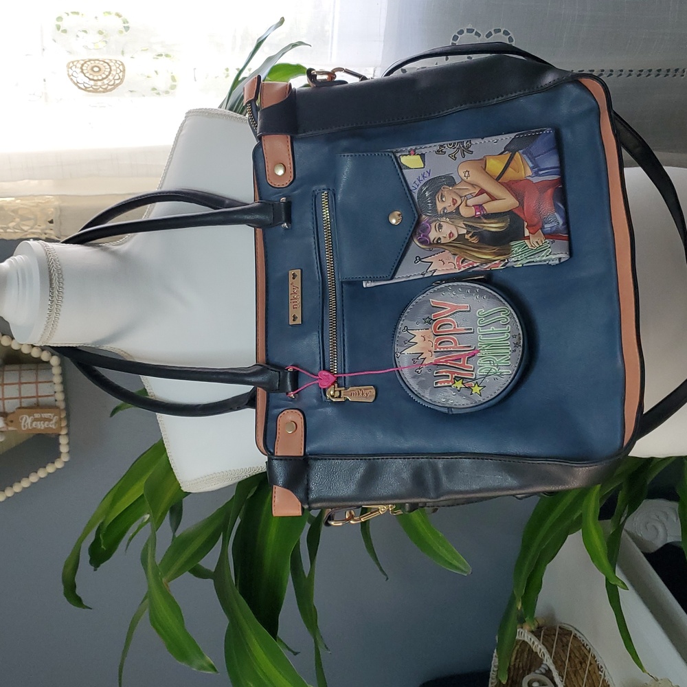 Nicole Lee Nikky Happy Princess Blue and Black Hand/Shoulder Bag.